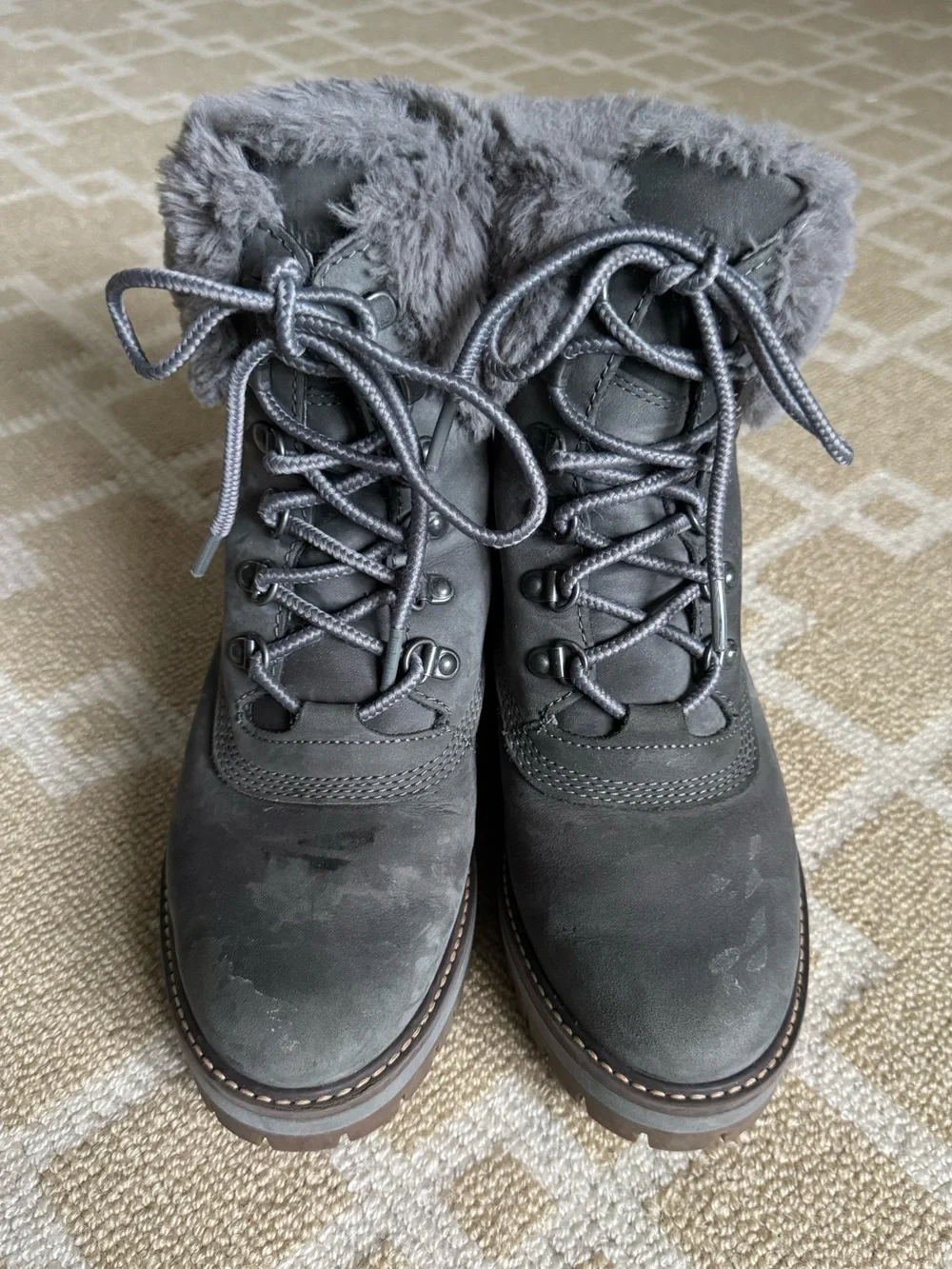 Timberland Courmayeur Valley Faux Fur Waterproof Boots Gray Size 7.5